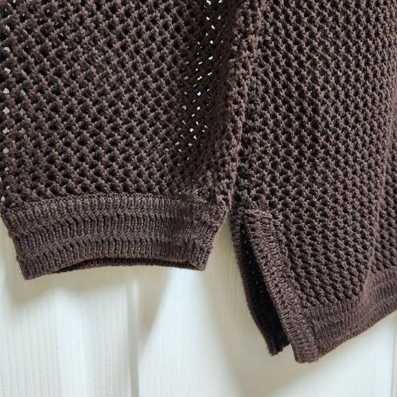 Chico's Top Womens L Brown Cotton Open Weave Long Slv Button Tunic Boho Beach - Picture 7 of 10